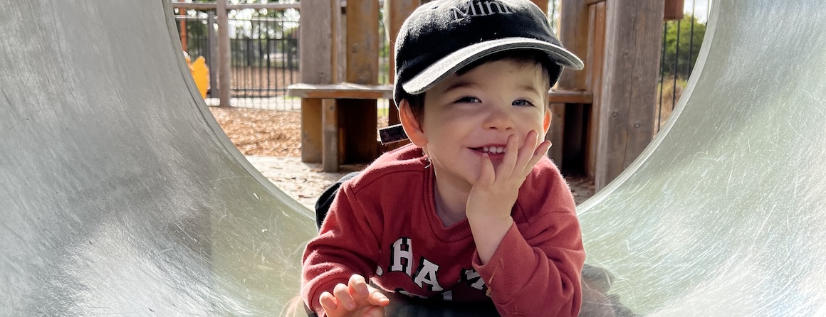 Epilepsy patient Archer in a playground tunnel